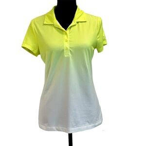 NIKE golf women's fluorescent neon yellow white faded Ombre polo shirt Sz S